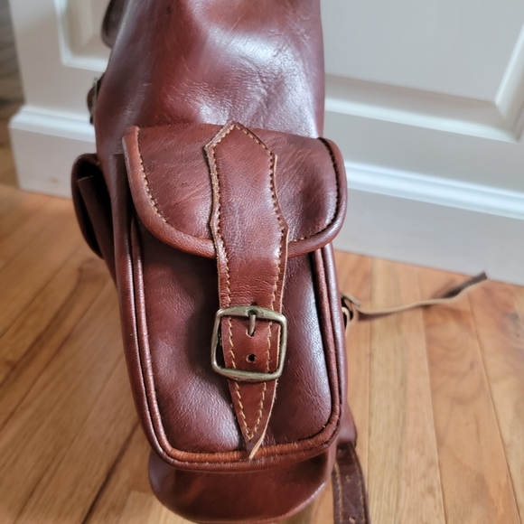 Red Brown Handmade Genunine Goat Leather Satchel Backpack - Picture 4 of 8